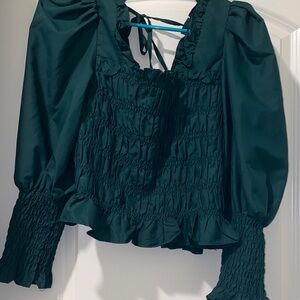 Chic Forest Green Smocked Blouse